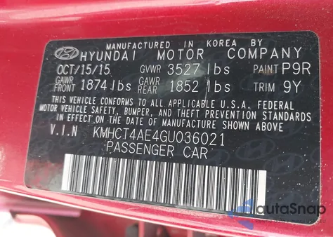 2016 Hyundai Accent Se from USA, damaged, VIN KMHCT4AE4GU036021